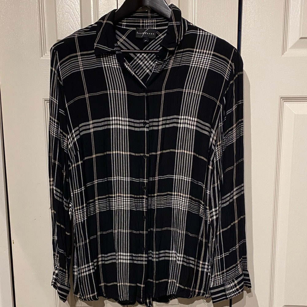 Plaid button down  blouse - 2X